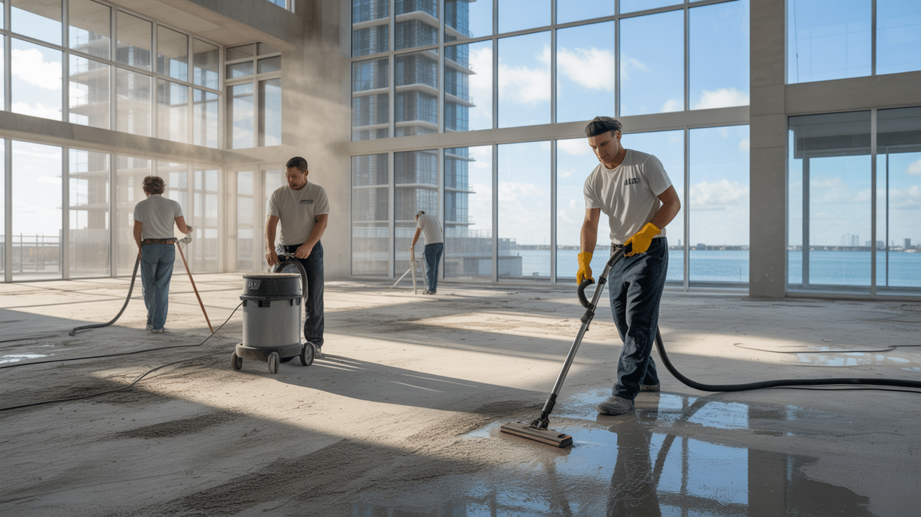 MB Floor Solutions Post Construction Cleaning Services Miami - Professional three-phase cleanup process
