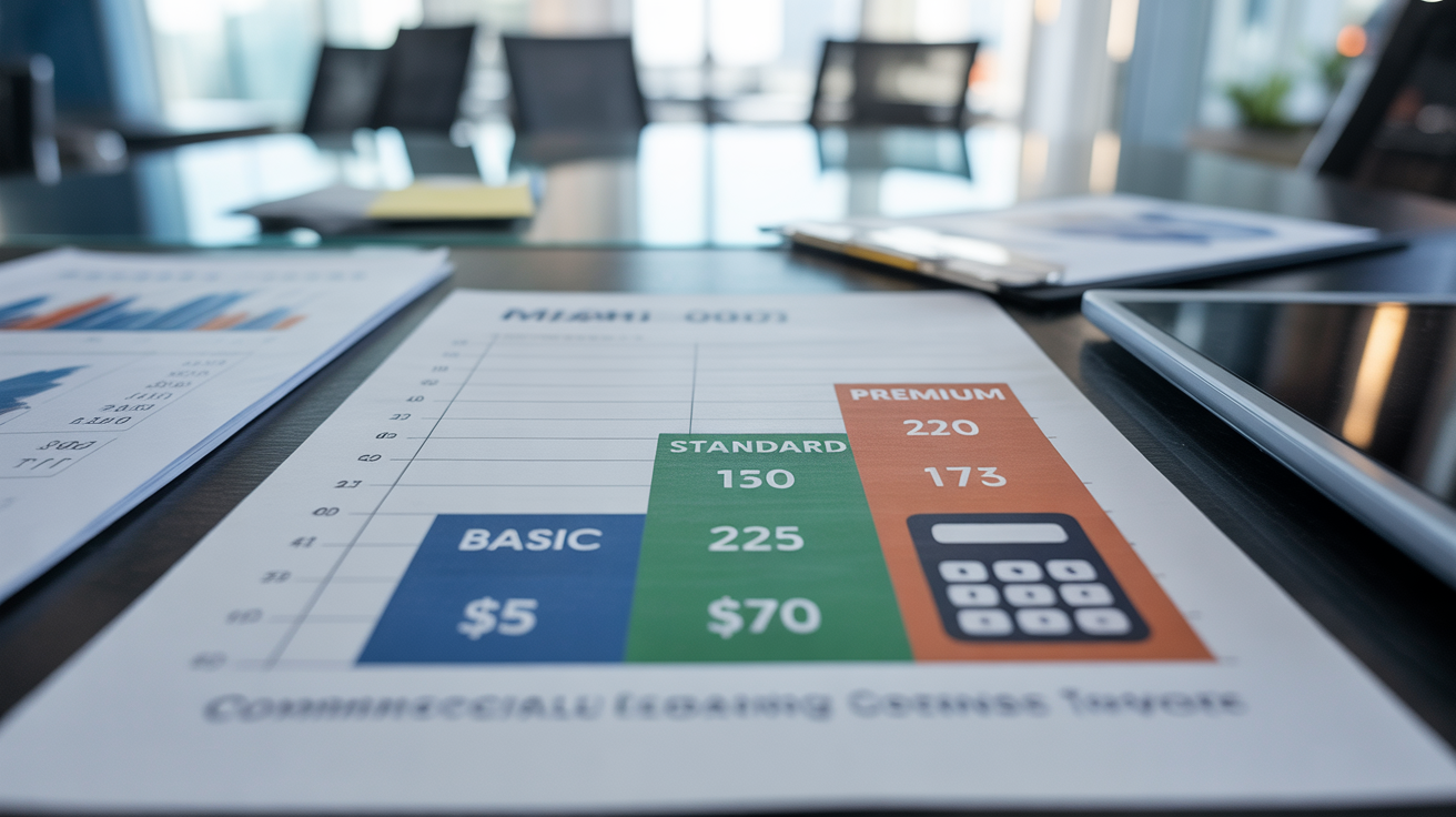 Professional commercial cleaning service cost breakdown chart showing pricing for different facility types in Miami