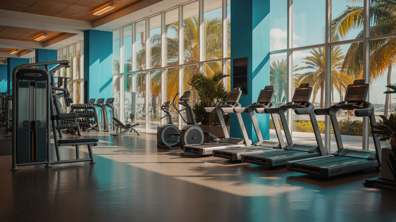 Clean modern gym with maintained workout floors in South Florida fitness center