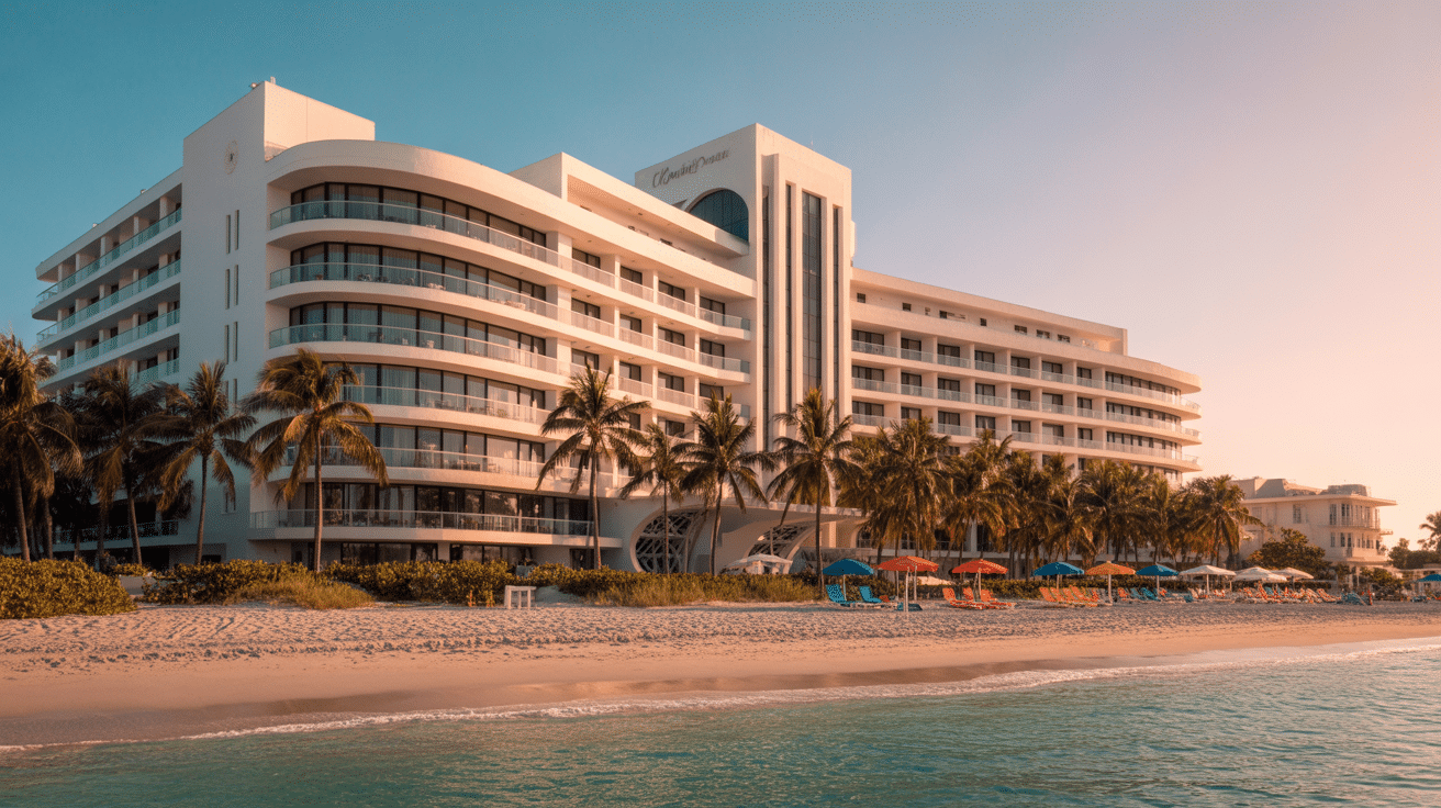 Luxury Miami hotel lobby with pristine polished floors and professional maintenance