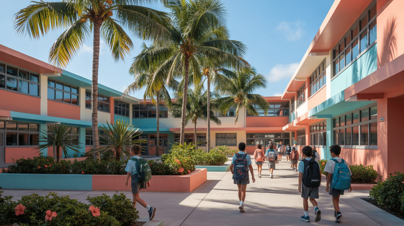 Clean middle school hallway with polished floors in South Florida educational facility