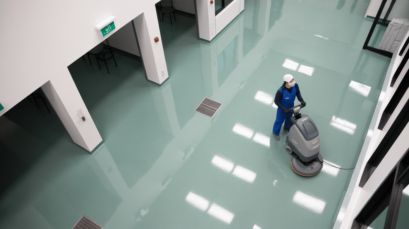 Healthcare facility cleaning professional using proper infection control techniques in Miami hospital