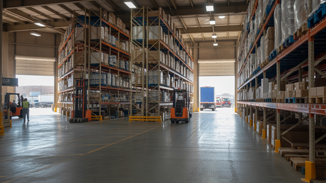 Clean warehouse with polished concrete floors and industrial facility in South Florida